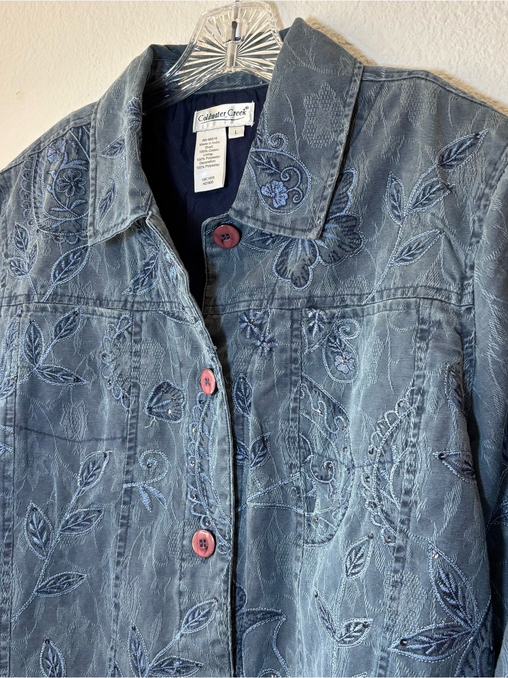 Coldwater Creek Floral Paisley Blazer Jacket Blue Large Lightweight Vtg Boho - Picture 5 of 14